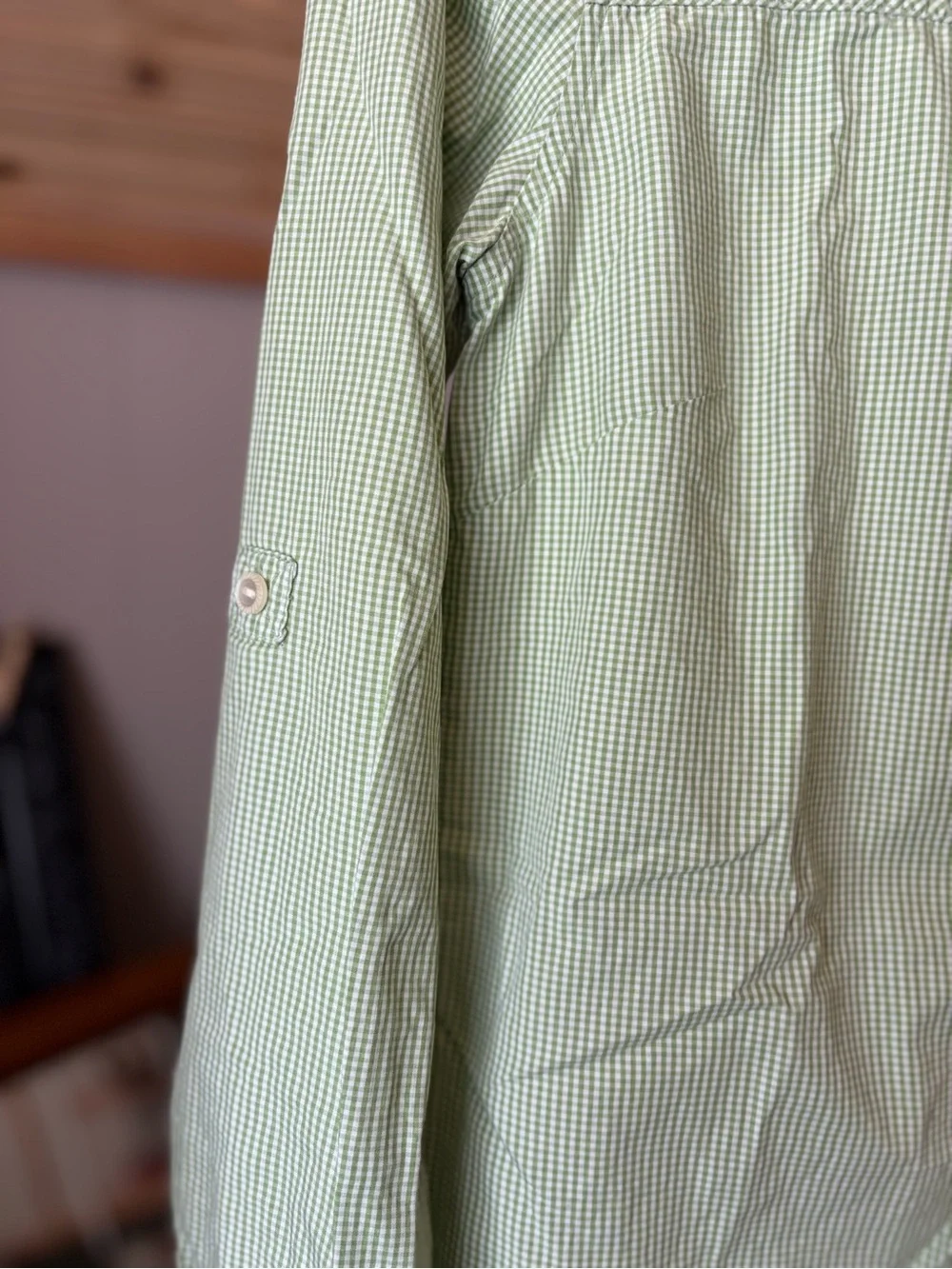 Banana Republic Light Green Men’s Gingham Mini-Check Button-Down Shirt Size S